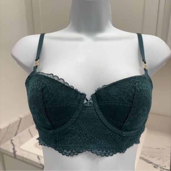 Aerie Real Power Balconette Paisley Lace Deep Forest Green 32C - Picture 9 of 14